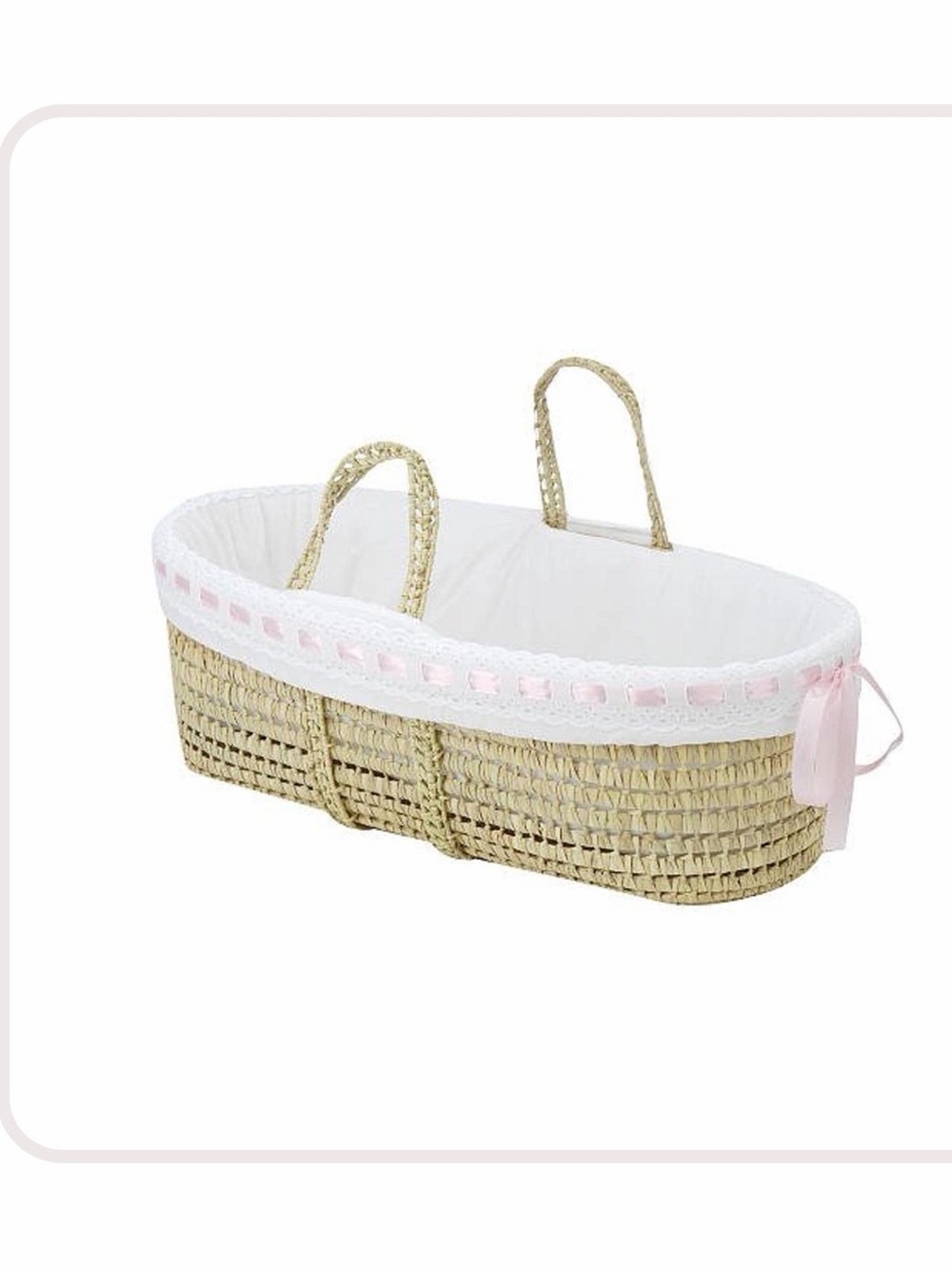 White Quilted Moses Basket with Woven Handles NWOT